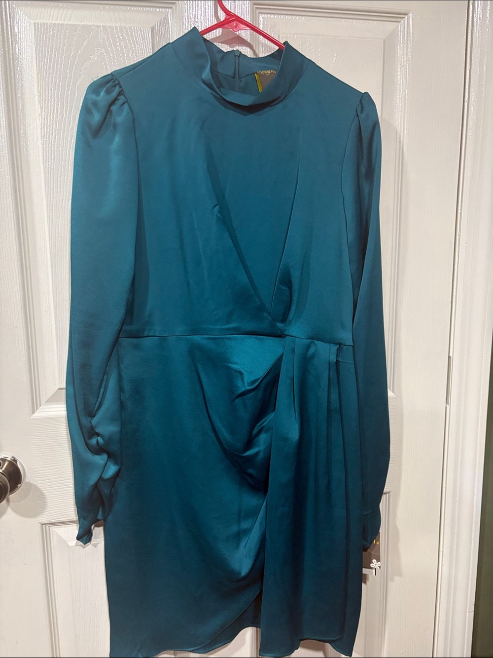 Taylor Teal Long-Sleeve Satin Dress